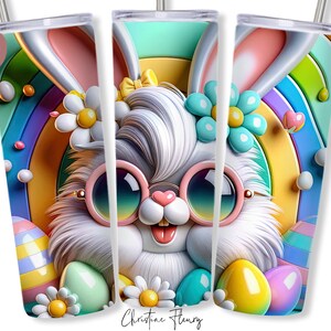 Emballage de gobelet lapin de Pâques 3D PNG, Sublimation de gobelet skinny 20 oz, emballage de gobelet de Pâques, Pâques PNG, téléchargement numérique