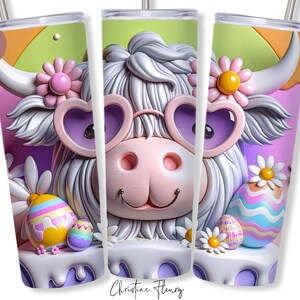 3D Highland Kuh Tumbler Wrap PNG, 20 Unze Skinny Tumbler Sublimation, Ostern Tumbler Wrap, Highland Kuh PNG, digitaler Download