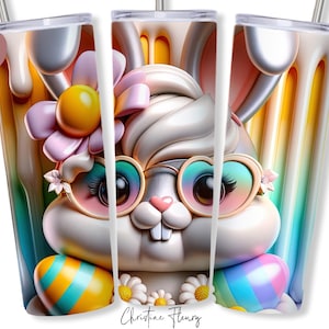 3D arc-en-ciel de Pâques lapin de Pâques enveloppement PNG, Sublimation de verre maigre 20 oz, emballage de verre de Pâques, Pâques PNG, téléchargement numérique
