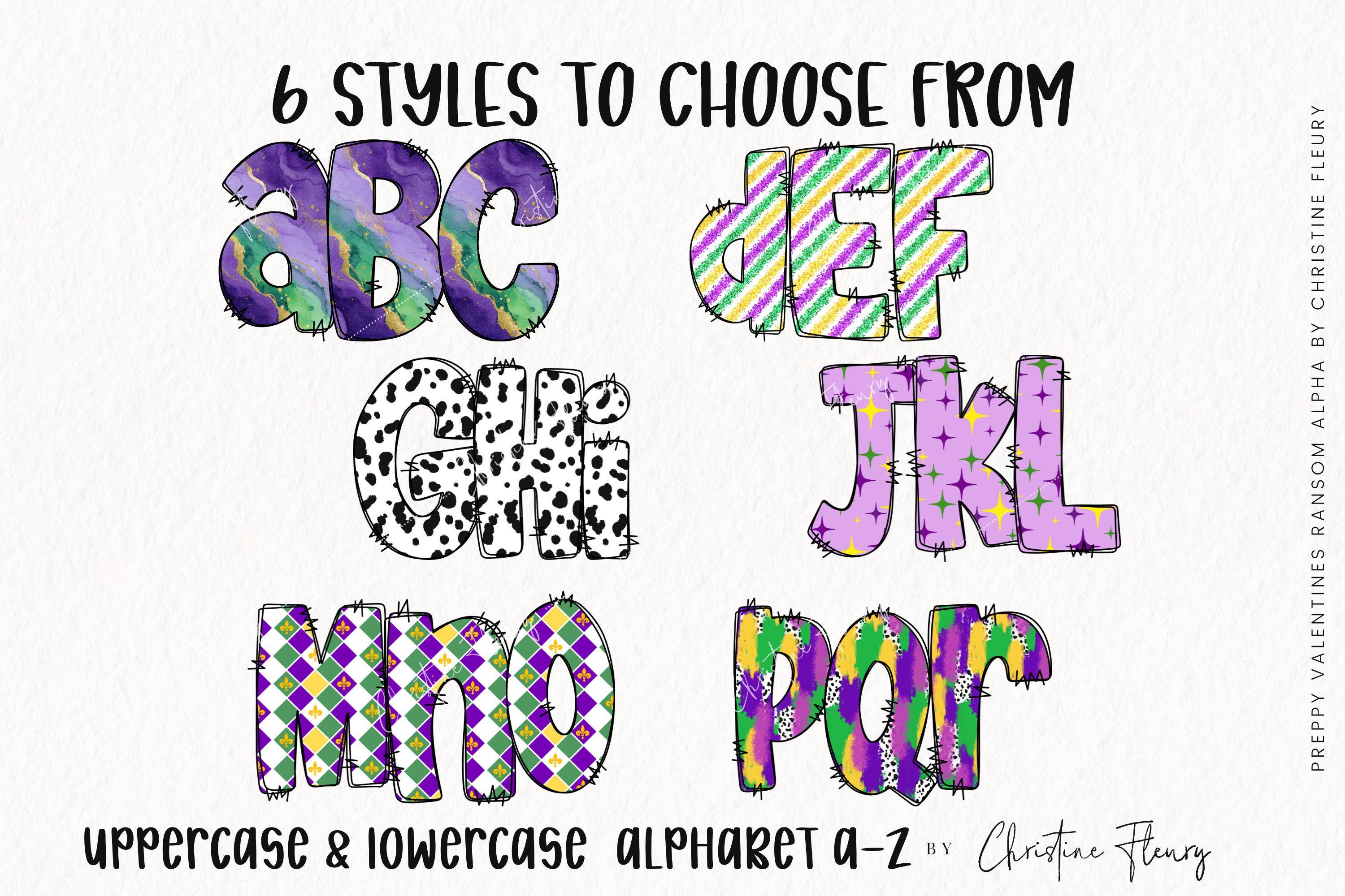 Doodle Mardi Gras Alphabet PNG Bundle BONUS Clipart, Mardi Gras Letters ...