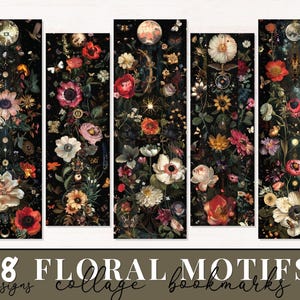 Desenhos de marcadores de colagem de motivos florais, marcadores de flores para impressão, marcadores surreais para impressão, PNG mágico para uso comercial