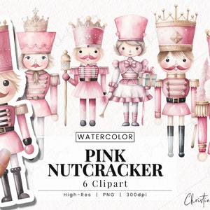 Clipart de quebra-nozes rosa aquarela, clipart de natal aquarela, PNG fofo de natal, PNG download instantâneo para uso comercial