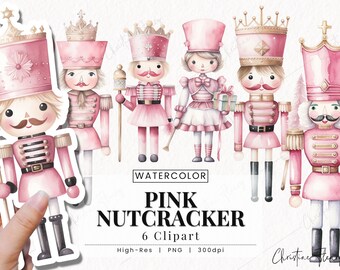 Watercolor Pink Nutcracker Clipart, Watercolor Christmas Clipart, Cute Christmas PNG, PNG Instant Download for Commercial Use