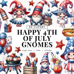 Joyeux 4 juillet Gnomes Clipart, Gnome PNG, 4 juillet PNG, téléchargement immédiat de Cute America PNG pour un usage commercial