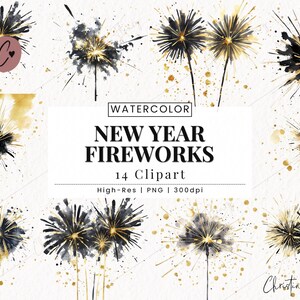 Fogos de artifício de ano novo clipart, ano novo PNG, aquarela clipart de ano novo, sublimação de ano novo, feliz ano novo PNG download instantâneo