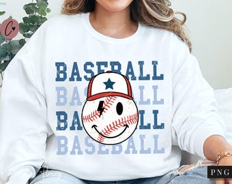 Smiley de béisbol retro PNG, PNG de béisbol, PNG de deporte retro, Diseño de sublimación de mamá de béisbol retro, Sublimación de béisbol, Descarga digital