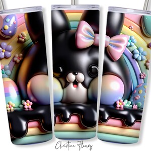 3D noir lapin de Pâques gobelet Wrap PNG, 20 oz Skinny Tumbler Sublimation, emballage de verre de Pâques, Pâques PNG, téléchargement numérique