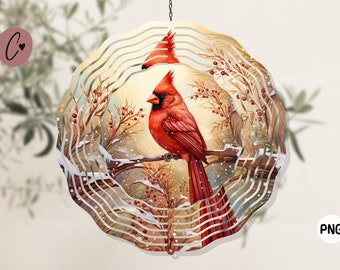 Golden Christmas Cardinal Wind Spinner, Sublimation Wind Spinner PNG, Christmas Sublimation, Watercolor PNG, Digital Download