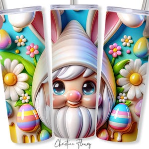 3D arc-en-ciel Gnome Tumbler Wrap PNG, 20 oz Skinny Tumbler Sublimation, emballage de verre de Pâques, Gnome PNG, téléchargement numérique