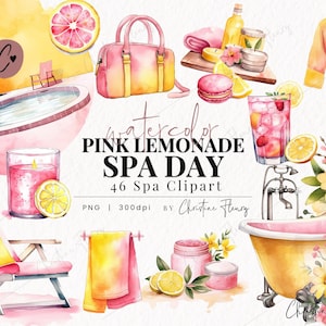 Aquarelle rose limonade spa journée des cliparts, clipart aquarelle spa, aquarelle PNG, téléchargement immédiat PNG pour un usage commercial