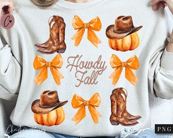 Coquette Western Howdy Fall PNG, Coquette PNG, Western Png, Fall Sublimation Design, Cowboy Png, Digital Download