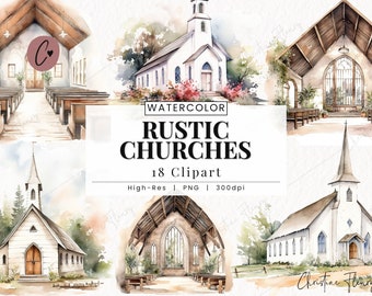 Watercolor Rustic Churches Clipart, Religious PNG, Watercolor Church PNG, Christian PNG Instant Download for Commercial Use