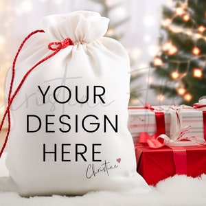 Santa Sack Mockup Red Drawstring, Santa Bag Mockup, Christmas SVG Mockup, Christmas Mockup, Digital Download