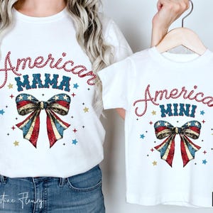 American Mama And Mini Coquette PNG, Patriótico PNG, 4 de Julho Png, Mamãe e Eu PNG Design de Sublimação, Independência Sublimação