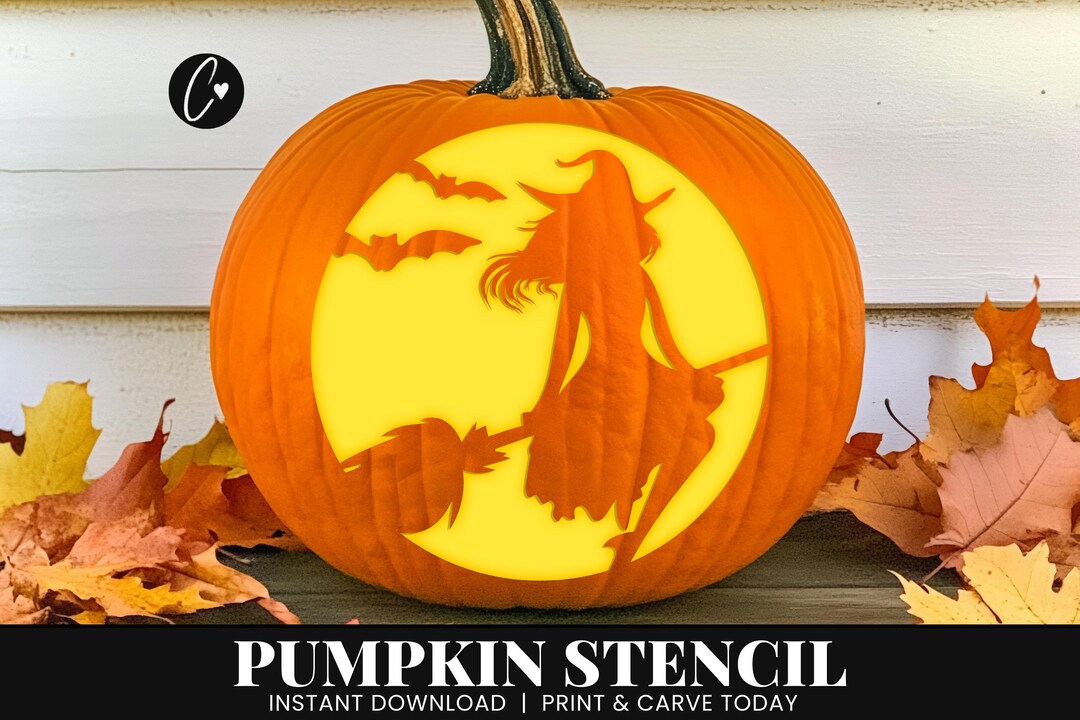 Witch Pumpkin Stencil, Printable Pumpkin Stencil, Jack O Lantern ...