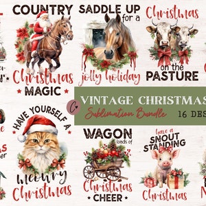 Vintage kerstboerderij sublimatiebundel, boerderijkerst png, sublimatie ontwerp digitale download