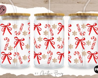 Coquette Christmas Libbey Glass Wrap PNG, Christmas PNG, Christmas Sublimation Design, 16oz Glass Can, Digital Download