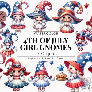 4 juillet fille gnomes Clipart, Gnome PNG, 4 juillet PNG, mignon Amérique PNG téléchargement immédiat pour un usage commercial