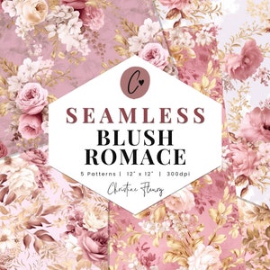 Blush Romance Digital Paper Mini Pack, Motivi floreali romantici senza soluzione di continuità, Carta floreale stampabile, Sfondo a sublimazione per uso commerciale