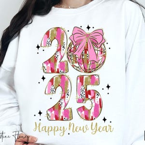 Roze preppy nieuwjaar 2025 png, glitter retro nieuwjaar png, discobal png, penseelstreek png, nieuwjaarscocktail png, roze nieuwjaarsublimatie
