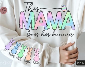 Pastel This Mama loves Her Bunnies Sleeve PNG, Easter PNG, Easter Bunny Mama, Mama Sleeve Designs Png, Easter Sublimation, Digital Download