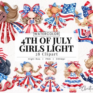 4. Juli Mädchen Clipart, Aquarell britisch Clipart, Unabhängigkeitstag PNG, amerikanischer Girly Sofort-Download für kommerzielle Nutzung