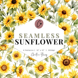 Papier numérique sans couture tournesol, motifs tournesol, papier fleur imprimable, fond pour sublimation à usage commercial