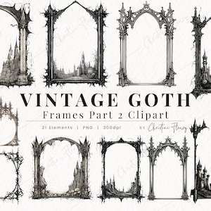 Vintage Goth Rahmen Clipart Teil 2, Gothic Clipart, Halloween PNG, PNG Sofortdownload für kommerzielle Nutzung