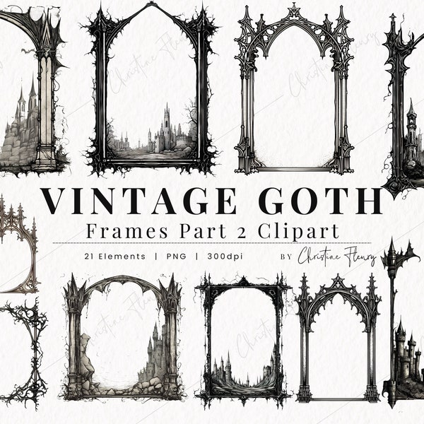 Vintage Goth Frames Clipart Part 2, Gothic Clipart, Halloween PNG, PNG Instant Download for Commercial Use