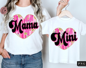 Mama And Mini Matching Valentine PNG, Pink Valentines Day PNG, Mommy And Me Png, Brushstroke Valentine Sublimation Design, Digital Download