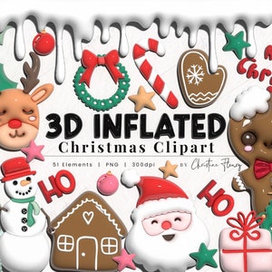 Clipart Noël gonflé 3D, illustration de bouffées de Noël, Noël PNG, téléchargement immédiat PNG pour usage commercial