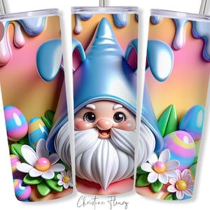 3D Pâques Gnome Tumbler Wrap PNG, 20 oz Skinny Tumbler Sublimation, emballage de verre de Pâques, Gnome PNG, téléchargement numérique