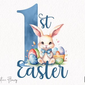 Blauer 1. Osterhase PNG, Blaues Ostern PNG, Baby Meilenstein Png, Ostern Sublimationsdesign, Baby erstes Ostern, digitaler Download