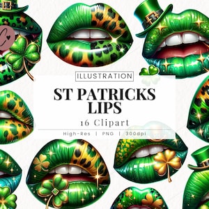 St Patricks Lippen Clipart, St Patrick Tag PNG, Kobold PNG, Kuss Lippen PNG Sofortiger Download für kommerzielle Nutzung