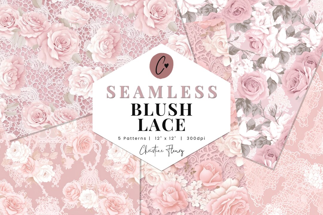 Blush Lace Digital Paper Mini Pack, Seamless Lace and Blush Flower ...