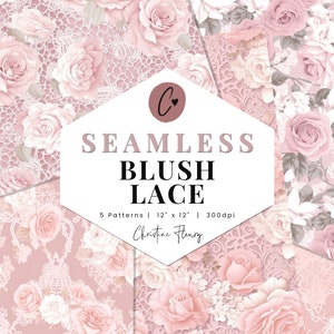 Blush Lace Digital Paper Mini Pack, Nahtlose Spitze und Blush Blumenmuster, druckbares Spitzenpapier, Sublimationshintergrund für kommerzielle Nutzung