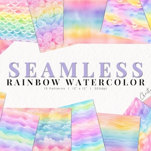 Papel digital de acuarela arco iris sin costuras, patrón de arco iris y texturas de acuarela, papel arco iris, fondo de sublimación para uso comercial