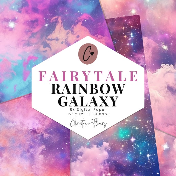 Fairytale Rainbow Galaxy Digital Paper Mini Pack, Galaxy Patterns, Printable Galaxy Paper, Sublimation background for Commercial Use