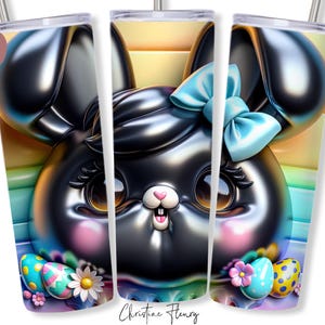 3D noir lapin de Pâques gobelet Wrap PNG, 20 oz Skinny Tumbler Sublimation, emballage de verre de Pâques, Pâques PNG, téléchargement numérique