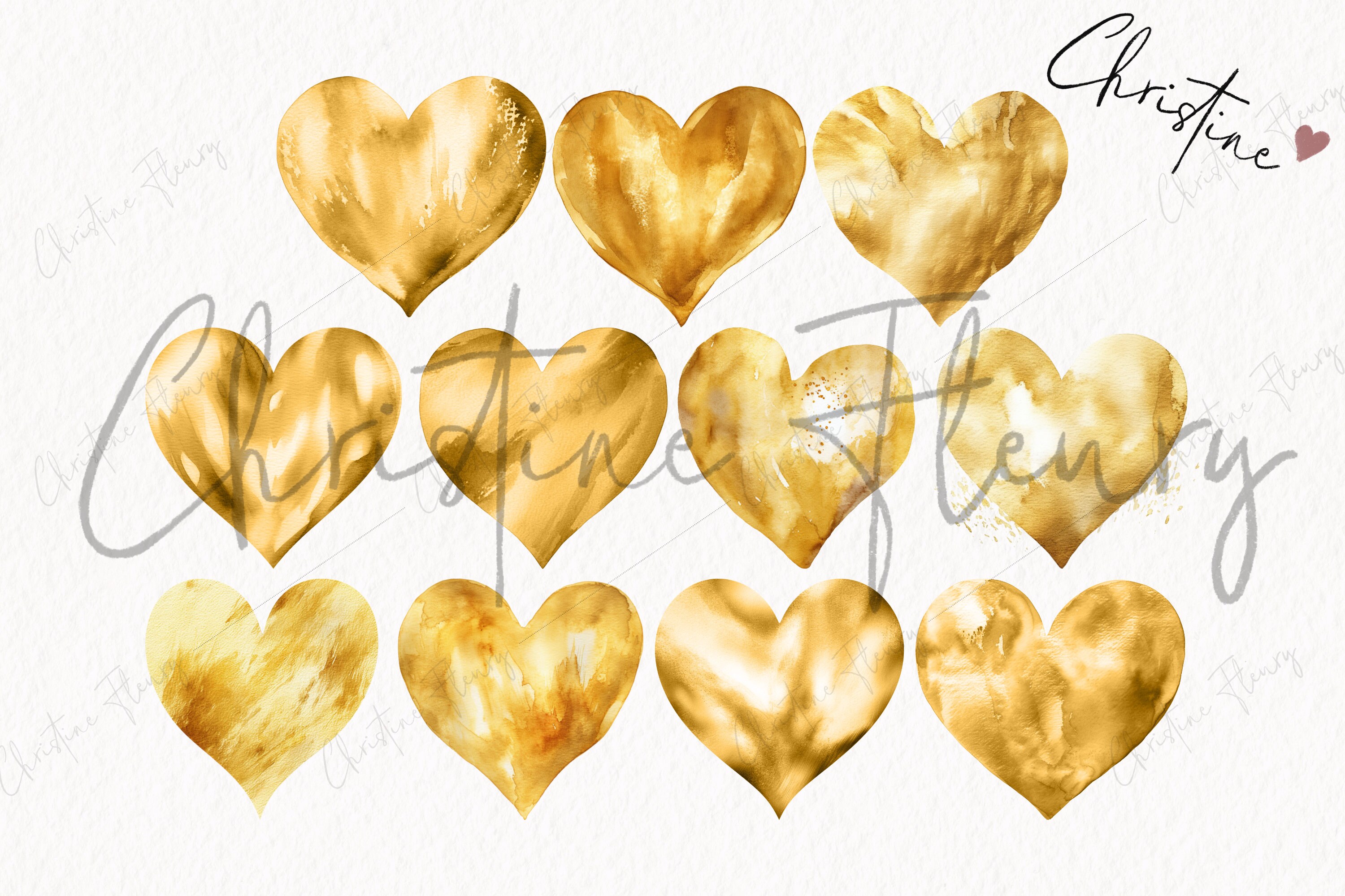 Watercolor Gold Hearts Clipart, Heart Valentine's Day PNG, Valentine ...
