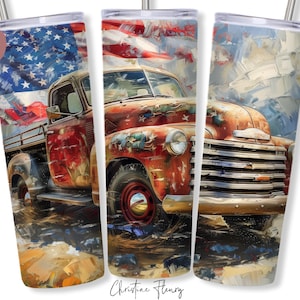 Patriotic Vintage Truck Tumbler Wrap PNG, 20 oz Skinny Tumbler Sublimation, Patriotic Tumbler Wrap, 4th Of July PNG, Digital Download