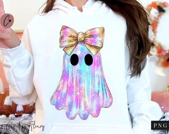 Iridescent Ghost Halloween PNG, Coquette Halloween Sublimation Design, Neon Halloween Png, Spooky Season Png, Girly Halloween