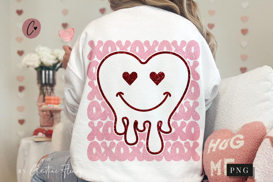 Xoxo Melting Heart Smiley Face Glitter PNG, Sublimation Valentine's Day ...
