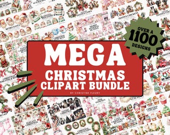 Bundle de cliparts Noël méga, Noël PNG, clipart Noël aquarelle, sublimation de Noël toute la boutique téléchargement immédiat usage Commercial