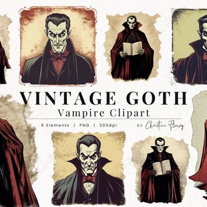 Vintage Goth Vampir Clipart, Gothic Clipart, Halloween PNG, PNG Sofortiger Download für kommerzielle Nutzung