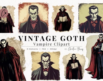 Vintage Goth Vampire Clipart, Clipart gothique, Halloween PNG, PNG téléchargement immédiat pour un usage commercial