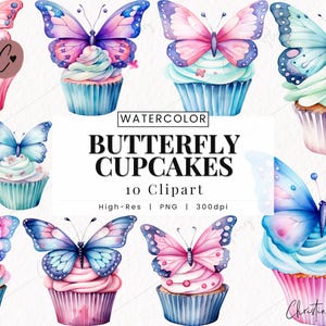 Clipart vlinder cupcakes, verjaardag PNG, clipart vlinder thema, vlindersublimatie, cupcake PNG Instant Download voor commercieel gebruik