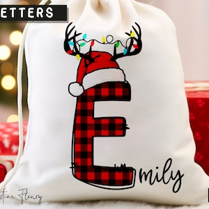Alfabeto de Natal xadrez Papai Noel, letras de Natal, letra de chapéu de rena, rabisco de Natal Alfa, sublimação de Natal, download digital