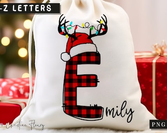 Plaid Santa Christmas Alphabet, Christmas Letters, Reindeer Hat Letter, Christmas Doodle Alpha, Christmas Sublimation, Digital Download