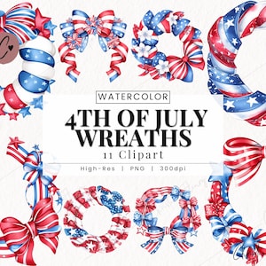 4 juli-krans clipart, aquarel patriottische clipart, Independence Day PNG, lint krans direct downloaden voor commercieel gebruik